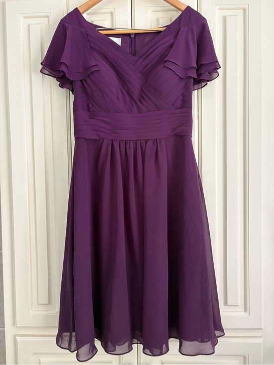 Azazie Dresses & Skirts - AZAZIE Purple Chiffon Dress Short Ruffle Sleeved Formal Bridal Midi Dress A12